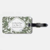 Gepersonaliseerde Olive Green White Flourish Bagagelabel (Achterkant horizontaal)