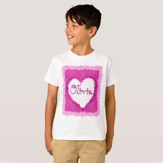 Gepersonaliseerde Olivia Waterverf Heart T-shirt (Voorkant volledig)