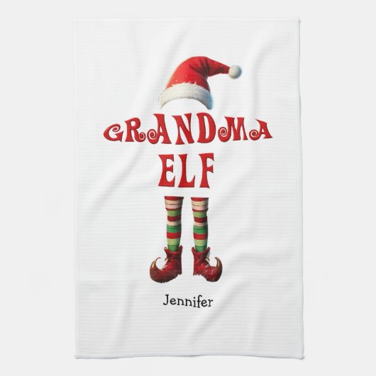 Gepersonaliseerde Oma Elf Kerst Keuken Handdoek (Verticaal)