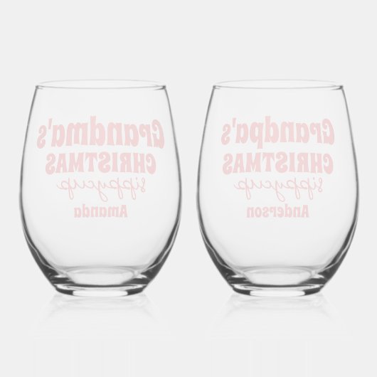Gepersonaliseerde Oma en Opa Kerstmis Wijnglas Zonder Voet (Achterkant)