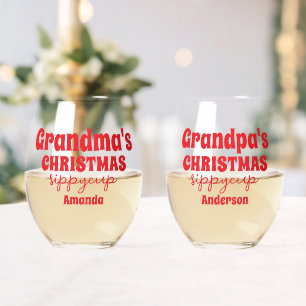 Gepersonaliseerde Oma en Opa Kerstmis Wijnglas Zonder Voet