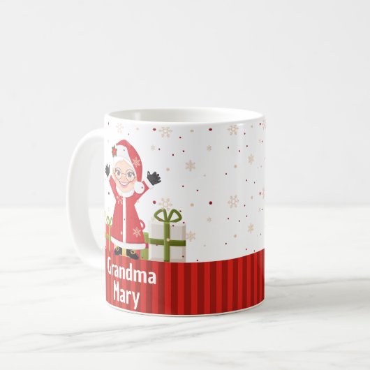 Gepersonaliseerde oma kerstcadeau sneeuwvakantie koffiemok (Voorkant links)