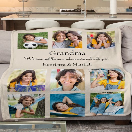 Gepersonaliseerde oma moderne fotocollage beige fleece deken