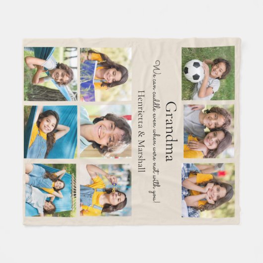 Gepersonaliseerde oma moderne fotocollage beige fleece deken (Voorkant (Horizontaal))