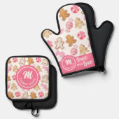 Gepersonaliseerde oma Monogram Roze Sugarpruimen Ovenwant & Pannenlap Set (Voorkant / Achterkant)