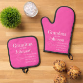 Gepersonaliseerde oma roze ovenwant & pannenlap set (Top down)
