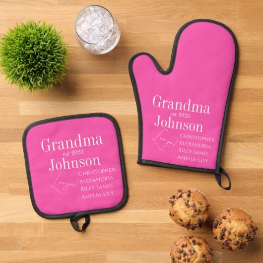 Gepersonaliseerde oma roze ovenwant & pannenlap set (Top down)