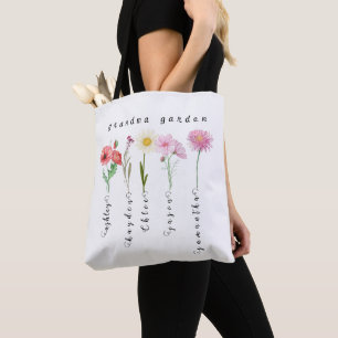 Gepersonaliseerde oma tuin geboorte bloemen tote bag