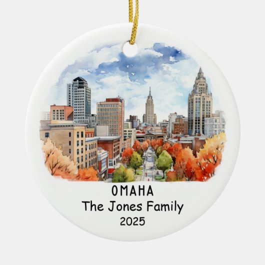 Gepersonaliseerde Omaha Ornament, Nebraska Keramisch Ornament (Voorkant)