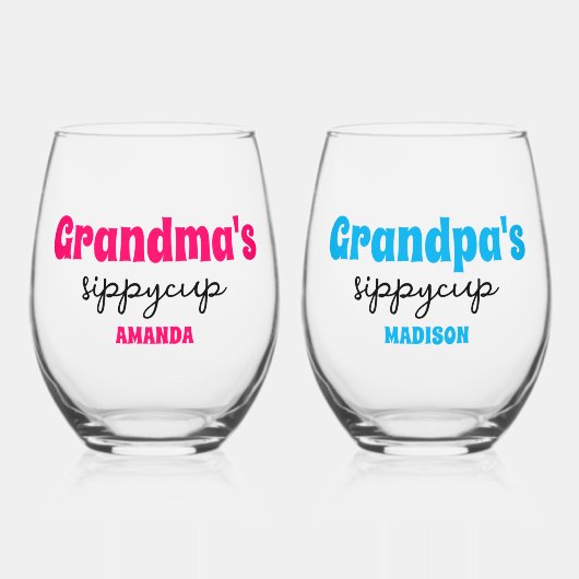 Gepersonaliseerde oma's en opa's Sippy Cup Wijnglas Zonder Voet (Voorkant)
