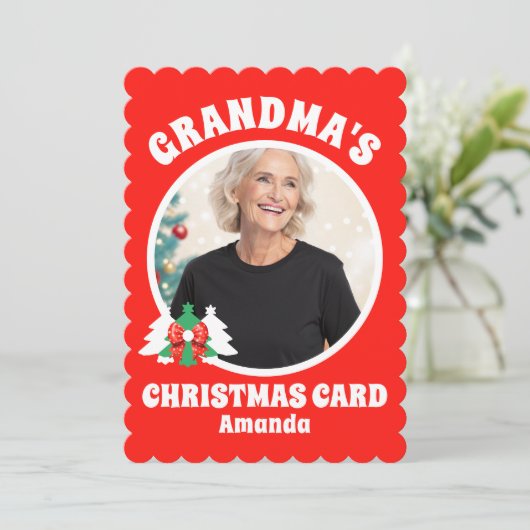 Gepersonaliseerde Oma's Foto Kerstmis Feestdagenkaart (Staand voorkant)