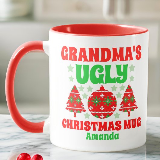 Gepersonaliseerde oma's lelijke kersttrui mok