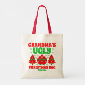 Gepersonaliseerde oma's lelijke kersttrui tote bag (Achterkant)