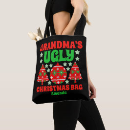 Gepersonaliseerde oma's lelijke kersttrui tote bag
