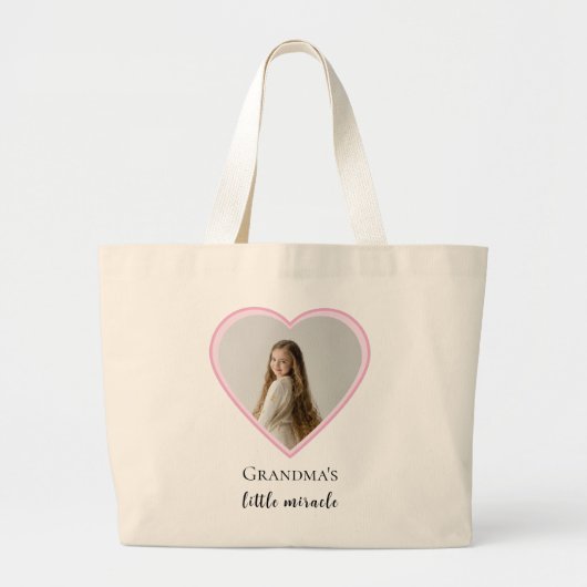 Gepersonaliseerde Oma's Little Miracle Heart Foto Grote Tote Bag (Voorkant)