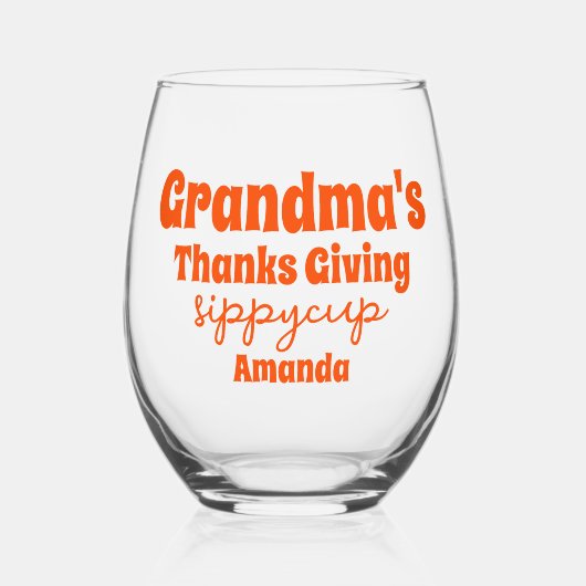 Gepersonaliseerde oma's Thanksgiving Sippy Cup Wijnglas Zonder Voet (Voorkant)