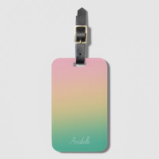Gepersonaliseerde Ombre Gradiënt Blauwgroen Peach  Bagagelabel (Voorkant (verticaal))