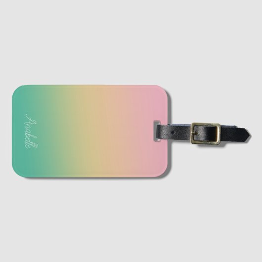Gepersonaliseerde Ombre Gradiënt Blauwgroen Peach  Bagagelabel (Voorkant (horizontaal))
