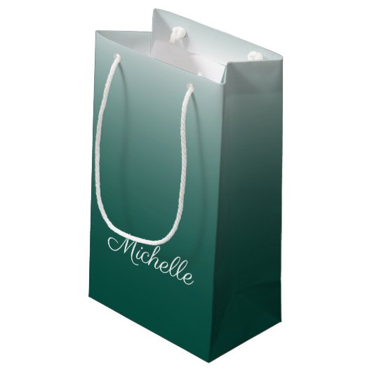 Gepersonaliseerde ombre gradiënt groen klein cadeauzakje (Achterkant Gekanteld)