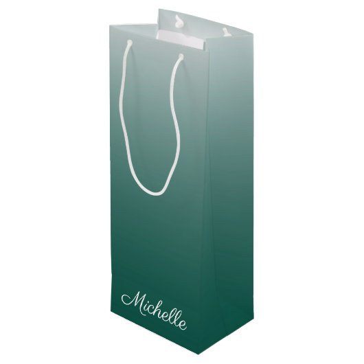 Gepersonaliseerde ombre gradiënt groen wijn cadeautas (Achterkant Gekanteld)