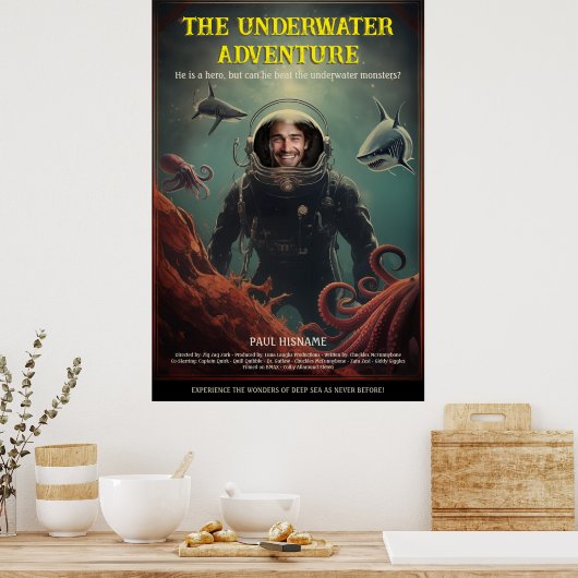 Gepersonaliseerde onderwater Deep Zee Adventure Fi Poster (Keuken)