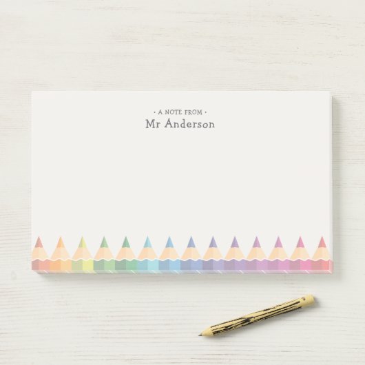 Gepersonaliseerde Onderwijzersnaam Kleurpotloden Post-it® Notes (Op bureau)