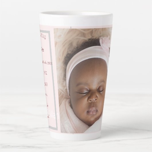 Gepersonaliseerde One Photo Baby Stats Roze & Wit Latte Mok (Voorkant)