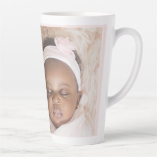 Gepersonaliseerde One Photo Baby Stats Roze & Wit Latte Mok