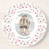 Gepersonaliseerde One Photo Modern Boho Candy Cane Zandsteen Onderzetter (Voorkant)