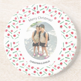 Gepersonaliseerde One Photo Modern Boho Candy Cane Zandsteen Onderzetter