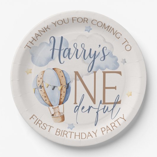 Gepersonaliseerde ONEderful 1st Birthday Party Bor Papieren Bordje (Voorkant)