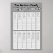 Gepersonaliseerde oneindige verjaardagskalender poster (Voorkant)