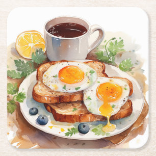 Gepersonaliseerde Ontbijt Ei Toast Koffie Eten Foo Kartonnen Onderzetters