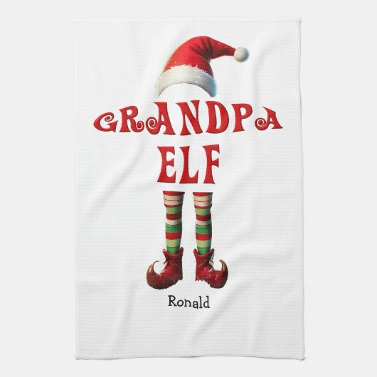 Gepersonaliseerde Opa Elf Kerst Keuken Handdoek (Verticaal)