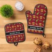 Gepersonaliseerde opa Schattige barbecuefoods Ovenwant & Pannenlap Set (Top down)