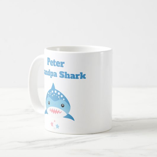 Gepersonaliseerde Opa Shark Aangepaste naam Koffiemok (Voorkant links)
