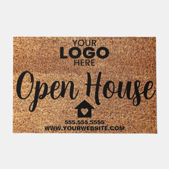 Gepersonaliseerde Open Huis Vastgoed Realtor Logo Deurmat (Voorkant)
