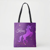 Gepersonaliseerde opfokken Paarse Eenhoorn Canvas  Tote Bag (Voorkant)