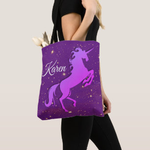 Gepersonaliseerde opfokken Paarse Eenhoorn Canvas  Tote Bag