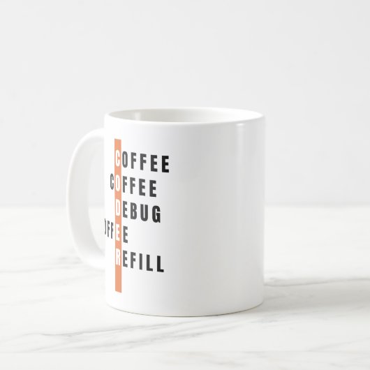 Gepersonaliseerde Oranje Coffee Debug Refill Coder Koffiemok (Voorkant links)