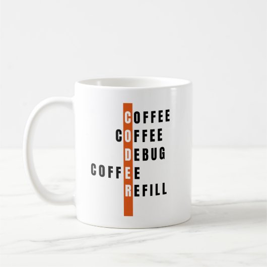 Gepersonaliseerde Oranje Coffee Debug Refill Coder Koffiemok (Links)
