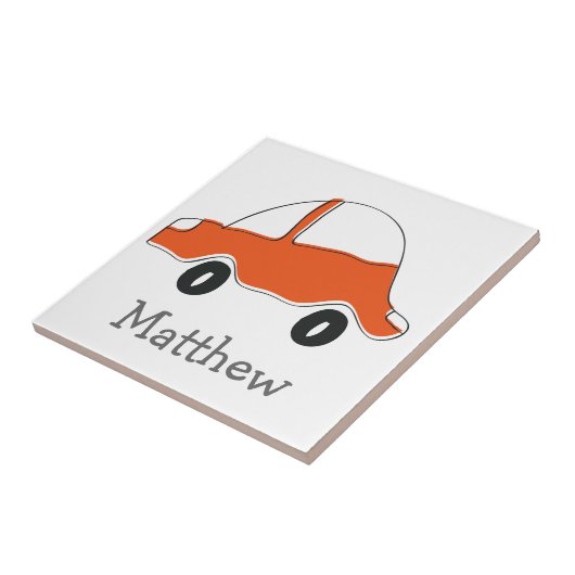 Gepersonaliseerde oranje doodle auto baby shower,  tegeltje (Zijkant)
