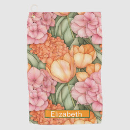 Gepersonaliseerde oranje en roze tulp bloemen golfhanddoek