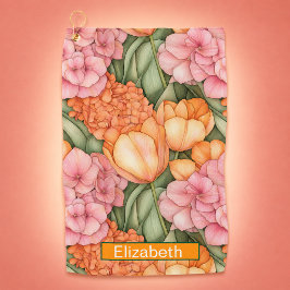 Gepersonaliseerde oranje en roze tulp bloemen golfhanddoek
