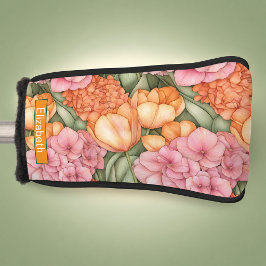 Gepersonaliseerde oranje en roze tulp bloemen golfheadcover