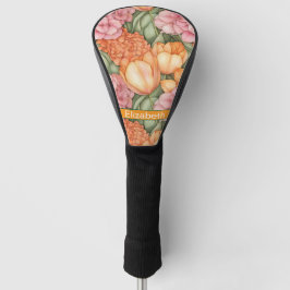 Gepersonaliseerde oranje en roze tulp bloemen golfheadcover