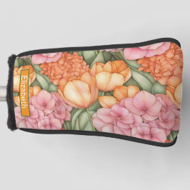 Gepersonaliseerde oranje en roze tulp bloemen golfheadcover