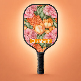 Gepersonaliseerde oranje en roze tulp bloemen pickleball paddle