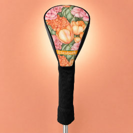 Gepersonaliseerde oranje en roze tulpenbloemen golfheadcover
