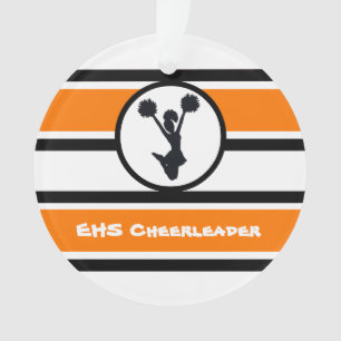 Gepersonaliseerde Oranje en zwarte Cheerleader Orn Ornament